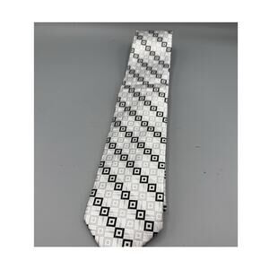 Pierre Cardin Polyester Tie Black White Geometric Square Pattern Mens New